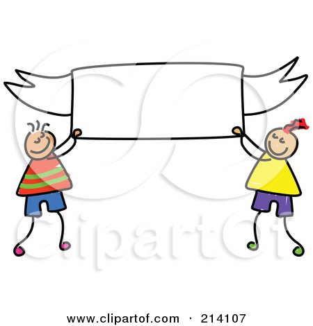 Royalty-Free (RF) Clipart Illustration of a Childs Sketch Of Boys Holding A Blank Banner by Prawny