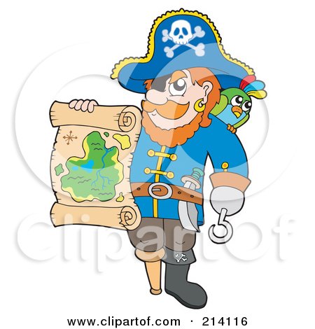 Royalty-Free (RF) Clipart Illustration of a Pirate Holding Out A Treasure Map by visekart