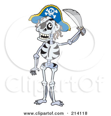 Royalty-Free (RF) Clipart Illustration of a Pirate Skeleton Holding A Sword by visekart