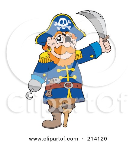 Royalty-Free (RF) Clipart Illustration of a Peg Legged Pirate Raising A Sword - 3 by visekart