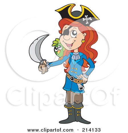 Royalty-Free (RF) Clipart Illustration of a Female Pirate Raising A Sword by visekart