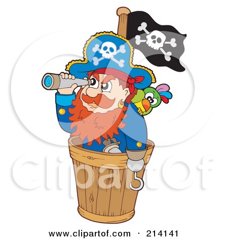 Royalty-Free (RF) Clipart Illustration of a Pirate And Parrot Looking Out by visekart