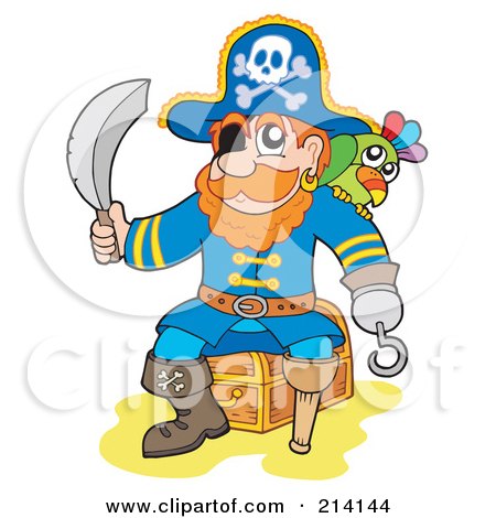 Royalty-Free (RF) Clipart Illustration of a Male Pirate Sitting On A Treasure Chest by visekart