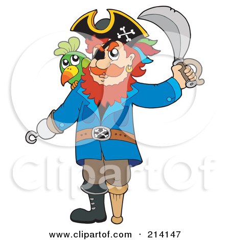 Royalty-Free (RF) Clipart Illustration of a Peg Legged Pirate Raising A Sword - 1 by visekart