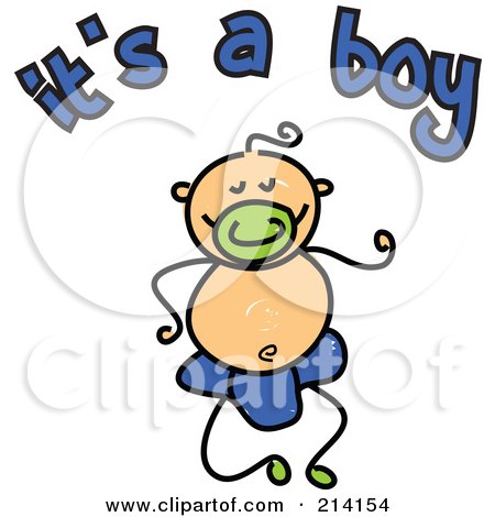 Royalty-Free (RF) Clipart Illustration of a Childs Sketch Of Its A Boy Text And Baby by Prawny