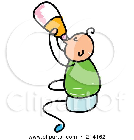 Royalty-Free (RF) Clipart Illustration of a Childs Sketch Of A Baby Boy Drinking From A Bottle by Prawny