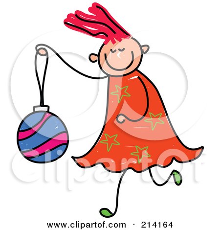 Royalty-Free (RF) Clipart Illustration of a Childs Sketch Of A Girl Carrying A Christmas Ball by Prawny