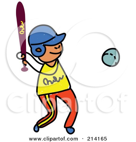Royalty-Free (RF) Clipart Illustration of a Childs Sketch Of A Boy Playing Baseball by Prawny