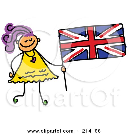 Royalty-Free (RF) Clipart Illustration of a Childs Sketch Of A Girl Holding A British Flag by Prawny