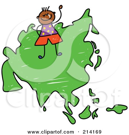 Royalty-Free (RF) Clipart Illustration of a Childs Sketch Of A Happy Asian Boy On A Map Of Asia by Prawny
