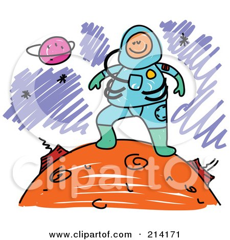 Royalty-Free (RF) Clipart Illustration of a Childs Sketch Of An Astronaut On A Planet by Prawny