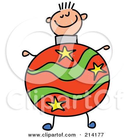 Royalty-Free (RF) Clipart Illustration of a Childs Sketch Of A Boy With A Christmas Ball Body by Prawny