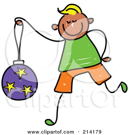 Royalty-Free (RF) Clipart Illustration of a Childs Sketch Of A Boy Carrying A Christmas Ball by Prawny