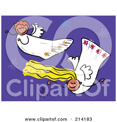 Royalty-Free (RF) Clipart Illustration of a Childs Sketch Of Two Flying Angels by Prawny