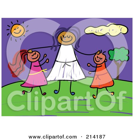 Royalty-Free (RF) Clipart Illustration of a Childs Sketch Of A Woman And Two Kids by Prawny
