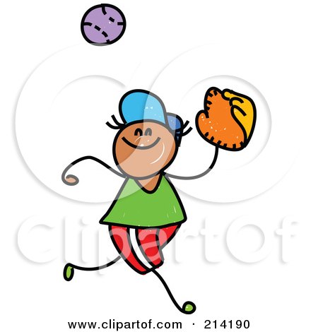 Royalty-Free (RF) Clipart Illustration of a Childs Sketch Of A Boy Catching A Baseball by Prawny