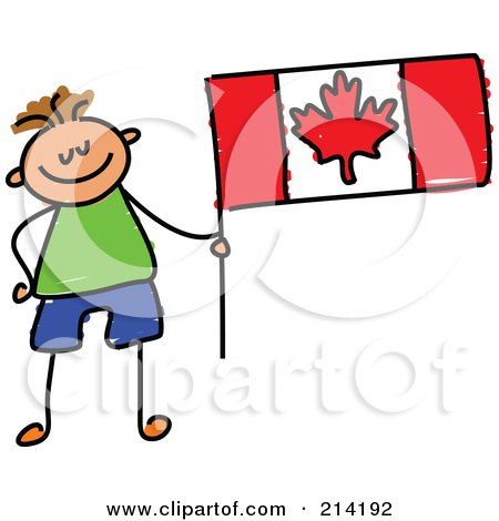 Royalty-Free (RF) Clipart Illustration of a Childs Sketch Of A Canadian Boy With A Flag by Prawny