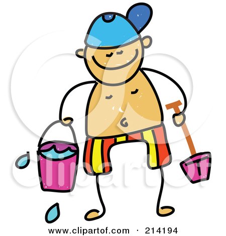 Royalty-Free (RF) Clipart Illustration of a Childs Sketch Of Childs Sketch Of A Boy Holding Beach Toys by Prawny