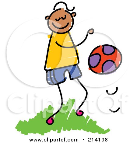 Royalty-Free (RF) Clipart Illustration of a Childs Sketch Of A Boy Bouncing A Ball by Prawny