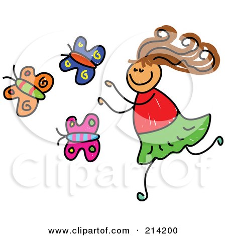 Royalty-Free (RF) Clipart Illustration of a Childs Sketch Of A Girl Chasing Butterflies by Prawny