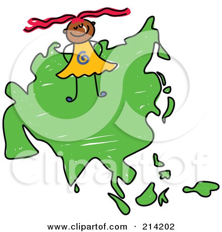 Royalty-Free (RF) Clipart Illustration of a Childs Sketch Of A Happy Asian Girl On A Map Of Asia by Prawny