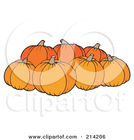 Royalty-Free (RF) Clipart Illustration of a Group Of Ripe Pumpkins by visekart