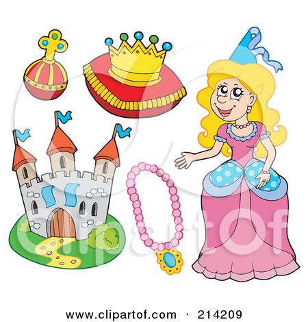 Royalty-Free (RF) Clipart Illustration of a Digital Collage Of A Princess And Royal Items by visekart
