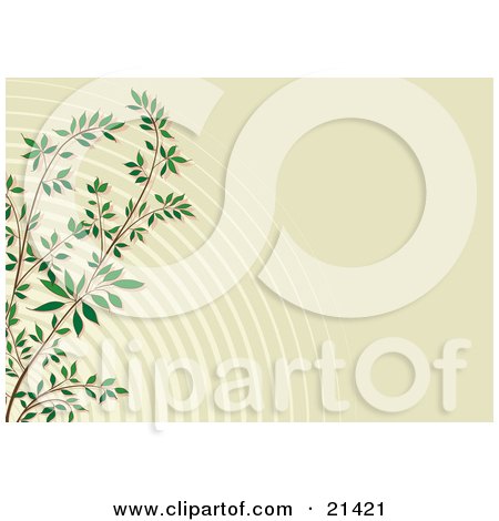 Clipart Illustration of a Branch Of Green Leaves Over A Rippled Sage Background by Paulo Resende