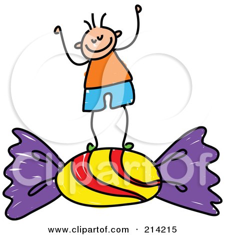 Royalty-Free (RF) Clipart Illustration of a Childs Sketch Of A Boy Standing On Candy by Prawny