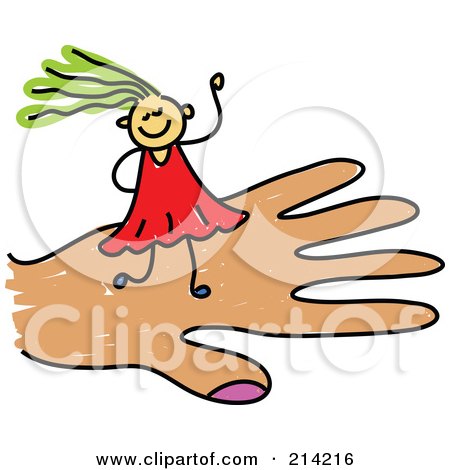 Royalty-Free (RF) Clipart Illustration of a Childs Sketch Of A Girl On A Hand by Prawny