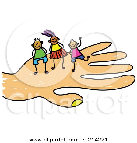 Royalty-Free (RF) Clipart Illustration of a Childs Sketch Of A Girl And Boys On A Hand by Prawny