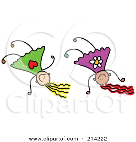 Royalty-Free (RF) Clipart Illustration of a Childs Sketch Of Girls Doing Hand Stands by Prawny