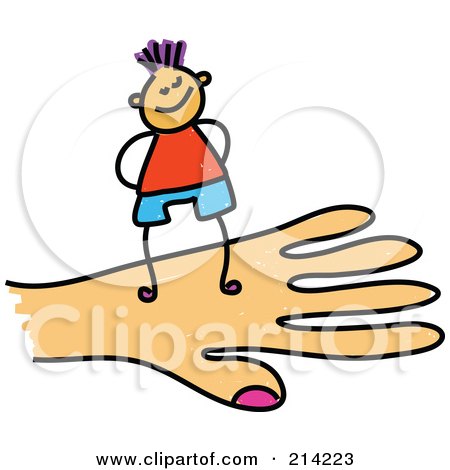 Royalty-Free (RF) Clipart Illustration of a Childs Sketch Of A Boy On A Hand by Prawny