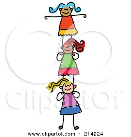 Royalty-Free (RF) Clipart Illustration of a Childs Sketch Of Girls Supporting Each Other by Prawny