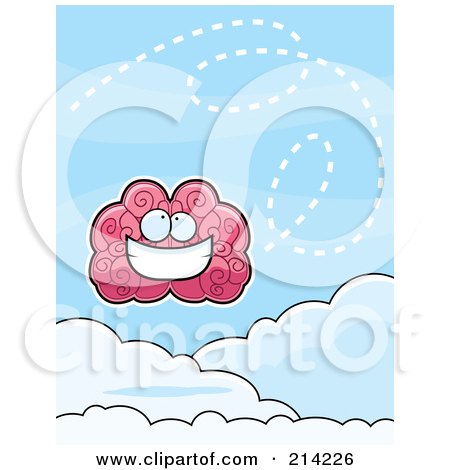 Royalty-Free (RF) Clipart Illustration of a Happy Brain Bouncing On Clouds In The Sky by Cory Thoman
