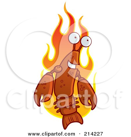 Royalty-Free (RF) Clipart Illustration of a Hot Lobster Over Flames by Cory Thoman