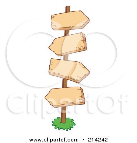 Royalty-Free (RF) Clipart Illustration of Blank Wood Arrow Signs On A Post by visekart