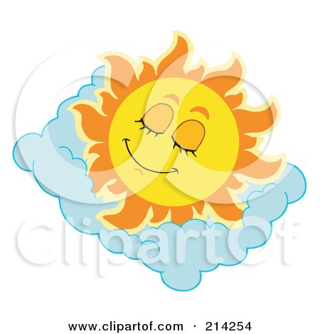 Royalty-Free (RF) Clipart Illustration of a Summer Sun Sleeping On A Cloud Pillow by visekart