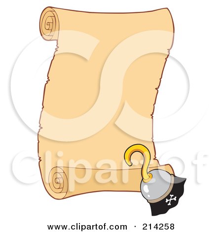 Royalty-Free (RF) Clipart Illustration of a Pirate Hook Hand By A Blank Scroll by visekart
