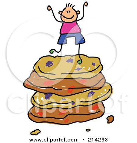 Royalty-Free (RF) Clipart Illustration of a Childs Sketch Of A Boy On A Stack Of Cookies by Prawny