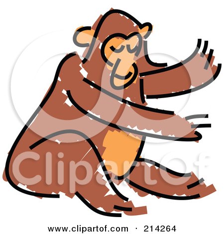 Royalty-Free (RF) Clipart Illustration of a Childs Sketch Of A Monkey by Prawny
