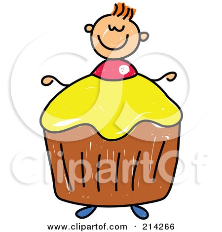 Royalty-Free (RF) Clipart Illustration of a Childs Sketch Of A Boy With A Cupcake Body by Prawny
