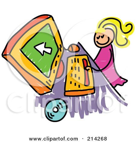 Royalty-Free (RF) Clipart Illustration of a Childs Sketch Of A Girl Using A Computer by Prawny