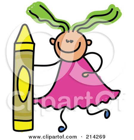 Royalty-Free (RF) Clipart Illustration of a Childs Sketch Of A Girl With A Crayon by Prawny