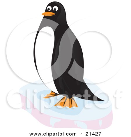 Clipart Illustration of a Happy Black And White Penguin Resting On A Block Of Floating Ice In The Arctic by Paulo Resende
