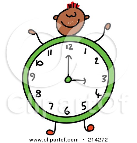 Royalty-Free (RF) Clipart Illustration of a Childs Sketch Of A Boy With A Clock Body by Prawny