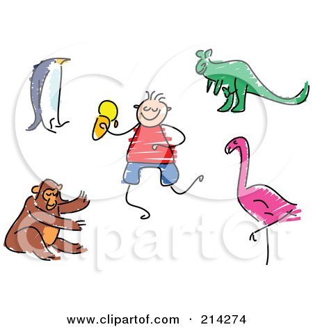 Royalty-Free (RF) Clipart Illustration of a Childs Sketch Of A Digital Collage Of Zoo Animals by Prawny
