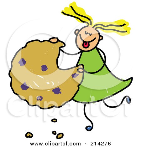 Royalty-Free (RF) Clipart Illustration of a Childs Sketch Of A Girl Eating A Giant Cookie by Prawny
