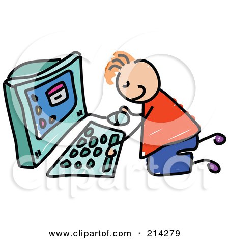 Royalty-Free (RF) Clipart Illustration of a Childs Sketch Of A Boy Using A Computer by Prawny