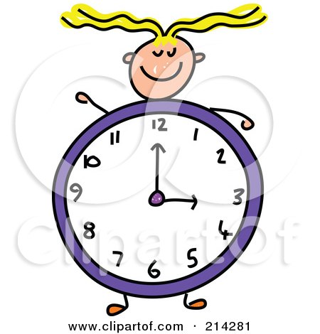 Royalty-Free (RF) Clipart Illustration of a Childs Sketch Of A Girl With A Clock Body by Prawny